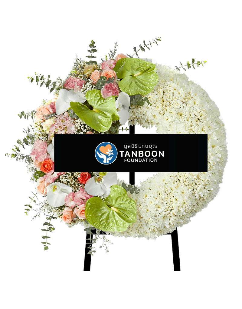 TBK027 พวงหรีดดอกไม้สดทรงกลม ขนาด 80 ซม. โทนสีชมพูอ่อน สวยงามอ่อนหวาน